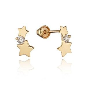 14k Yellow Gold Star Screw back Girls earrings!.